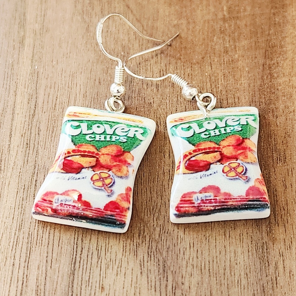 Handmade Chip Snack Bag Dangle Drop Earrings Women's NWOT Multi-Color 1.5 inches